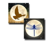 Moon  Digital Collage Sheet 1" Square Images Cats Dragons Unicorns Butterflies Dragonflies Balloons Wolf Owl INSTANT DOWNLOAD