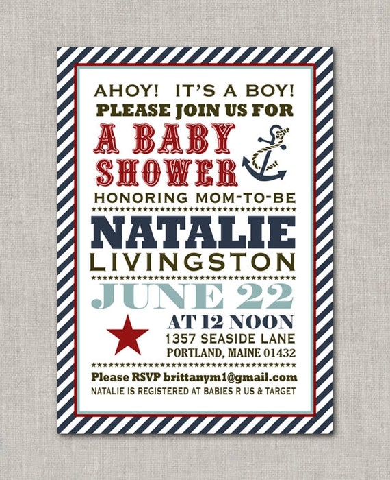 Anchors Away Nautical Baby Shower Invitation