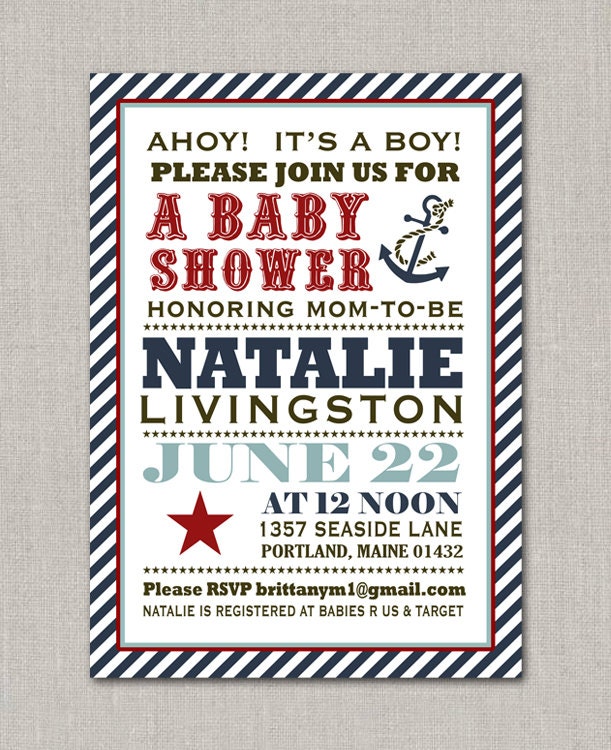 Anchors Away Nautical Baby Shower Invitation