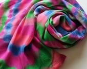 Infinity Scarf - Hand Painted Rayon Ladies Circle Scarves Royal Sapphire Blue Kelly Green Pink Magenta Salmon Coral Tie Dyed
