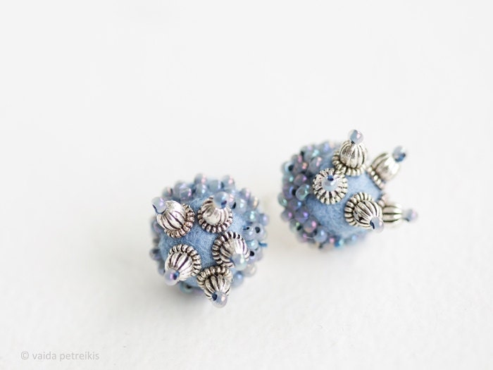 Modern statement stud earrings with handmade felt Extraordinary unusual urban spiky style Ready to ship now