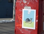 Yay Snow - Snail getting Salted - Limited Edition Signed and Numbered 5x7 Giclée Illustration