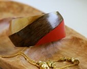 Red, Gold and Stained Wood Hand Painted Twisted Wooden Bangle