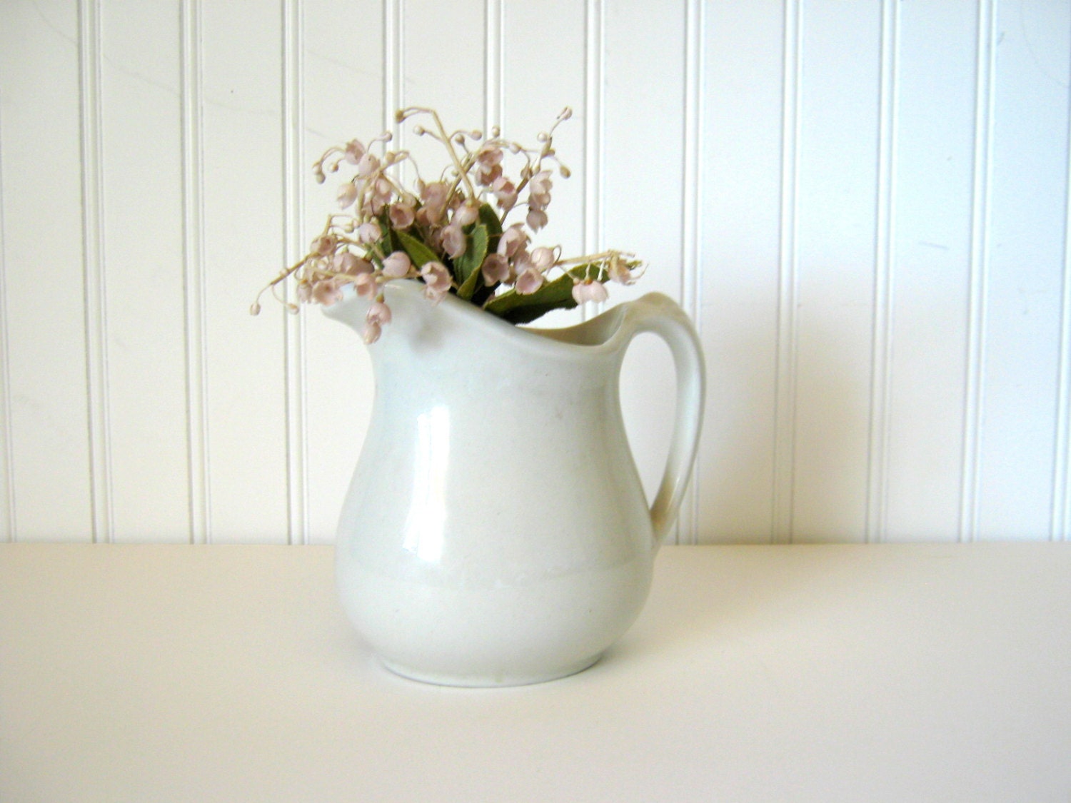 Vintage White Ironstone Pitcher, Vase, Wedding Decor, Beach House