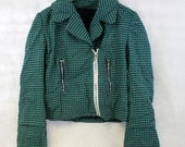 Spring Cleaning Sale - SAMPLE - Teal Gray Wool Houndstooth Check Motorcycle Jacket - Moto - Ska Punk