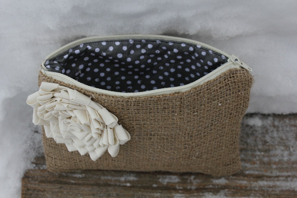Ivory Flower Wedding Clutch - Wedding Bag - Bridal Party - Ready To Ship