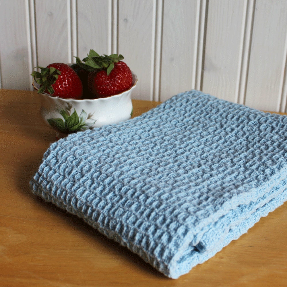 Handwoven tea towel / pale sky blue waffleweave dishtowel handmade by Nutfield Weaver.