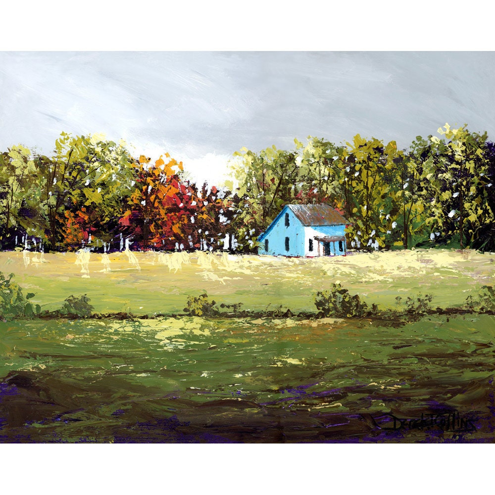 Farmhouse Acrylic Painting landscape painting PRINT Country rural rustic  tree fall trees  GICLEE reproduction 8 x 10