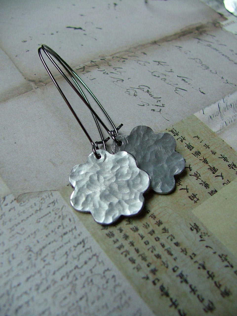 Hand Hammered Petal Daisy Flower Aluminum Drop Earrings by MyBella