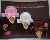 Felt Hair Clips - Hair Accessories - Embroidered Felt Pink, White, And Brown Ice Cream Cone Hair Clippie Trio
