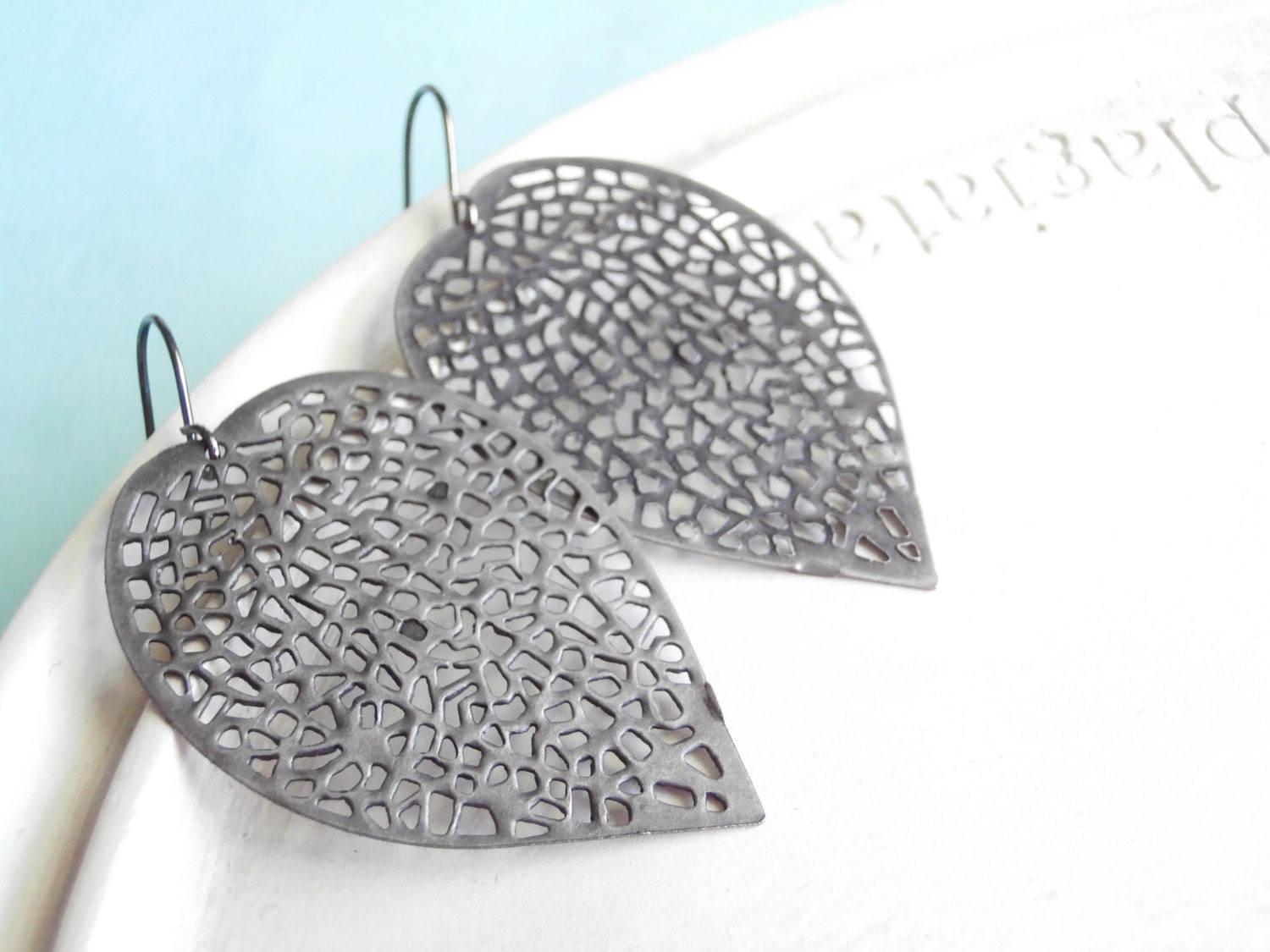 Statement Earrings - Gunmetal Leaf Earrings