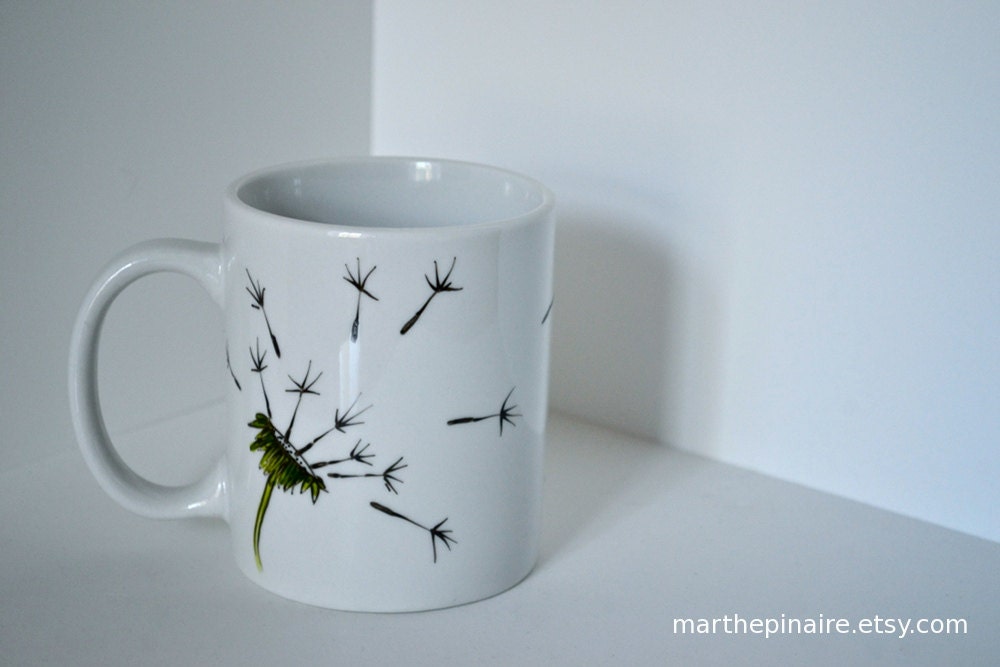 dandelion hand painted mug