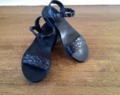 Custom crocodile and black leather single strap sandal