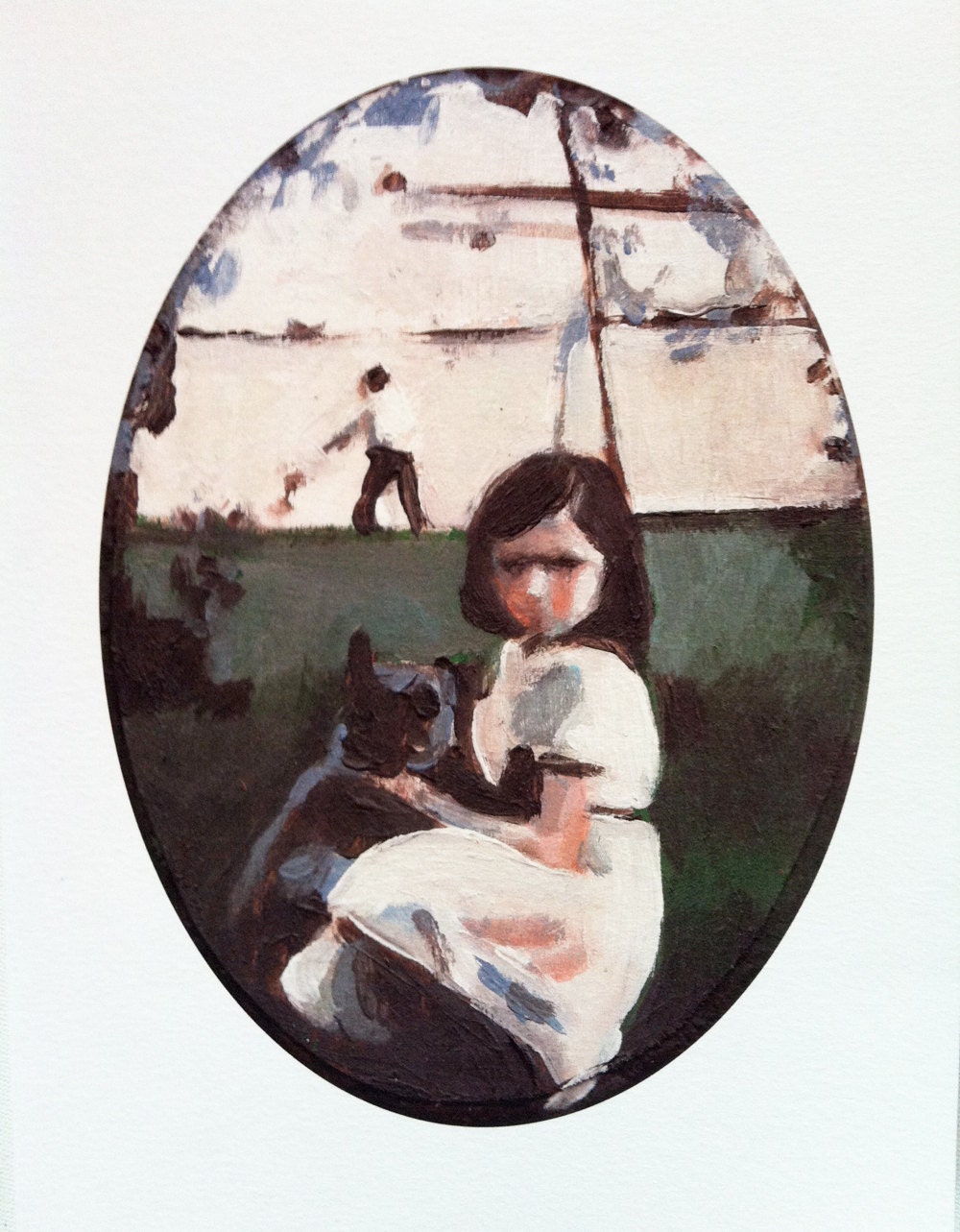 Mysterious girl with her dog/ paper a4 print
