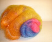 Batt , Roving, Spinning batt, 2  oz Llama,  wool,  Fire star, and bamboo in neon pink, blue, yellow, orange