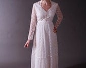 Vintage 1970s Wedding Dress - Renaissance Lace Corset Bodice Gunne Style Wedding Gown