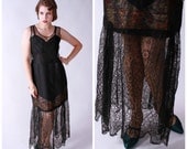 Vintage 1920s Dress - Gatsby Glamour Late 20s Gown of Net, Lace and Lame Floral
