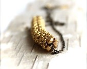 Flax Gold Glass Brass Beaded Woven Tube - BeadWoven Necklace -Cimbicid Jewellery