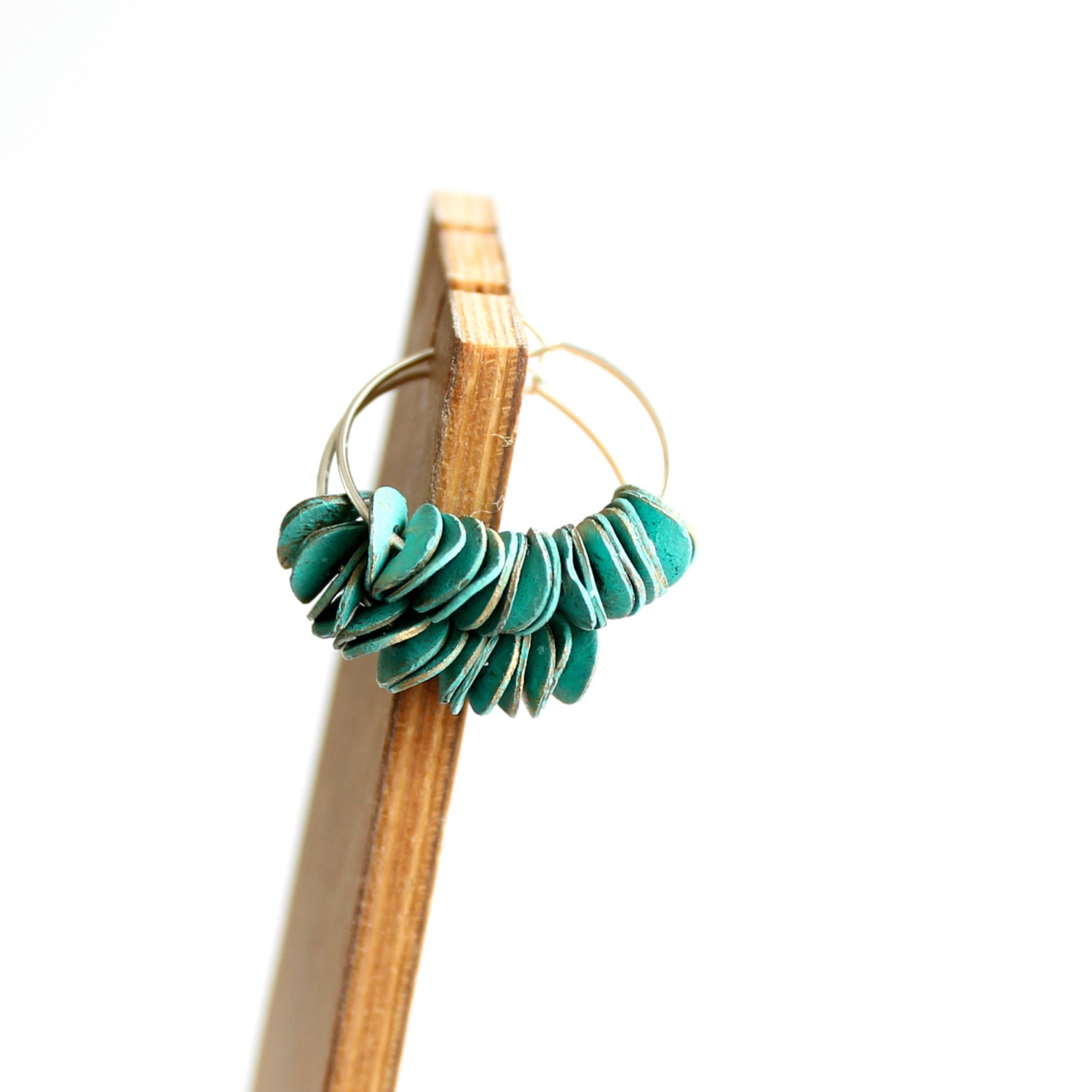 Turquoise Verdigris Patina Brass Disk - Hoop Earrings - Spring Summer Jewellery