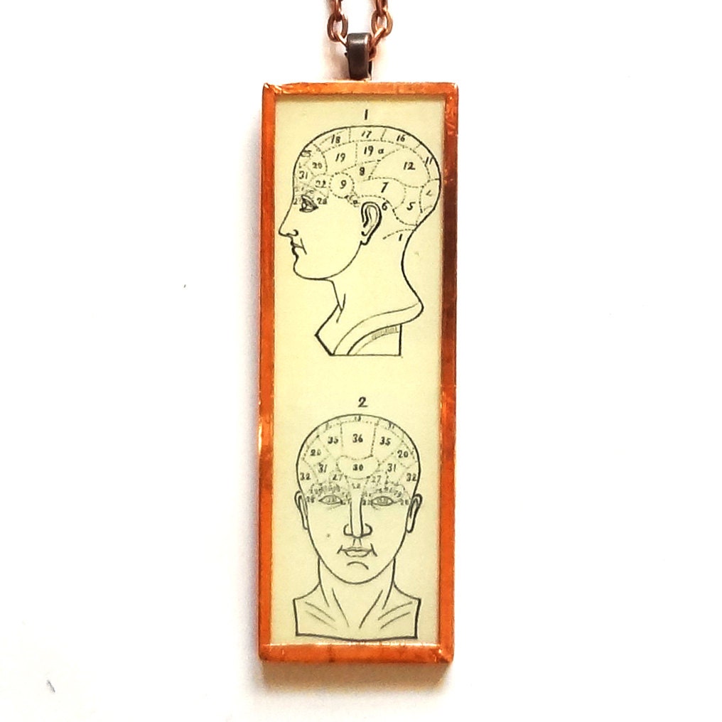 Victorian Phrenology Head Chart Necklace