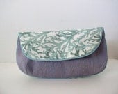 Coral Print Clutch Purse in Light Sea Green Ivory Lavender Cotton Silk Fabrics Size Large cc051 - ready to ship