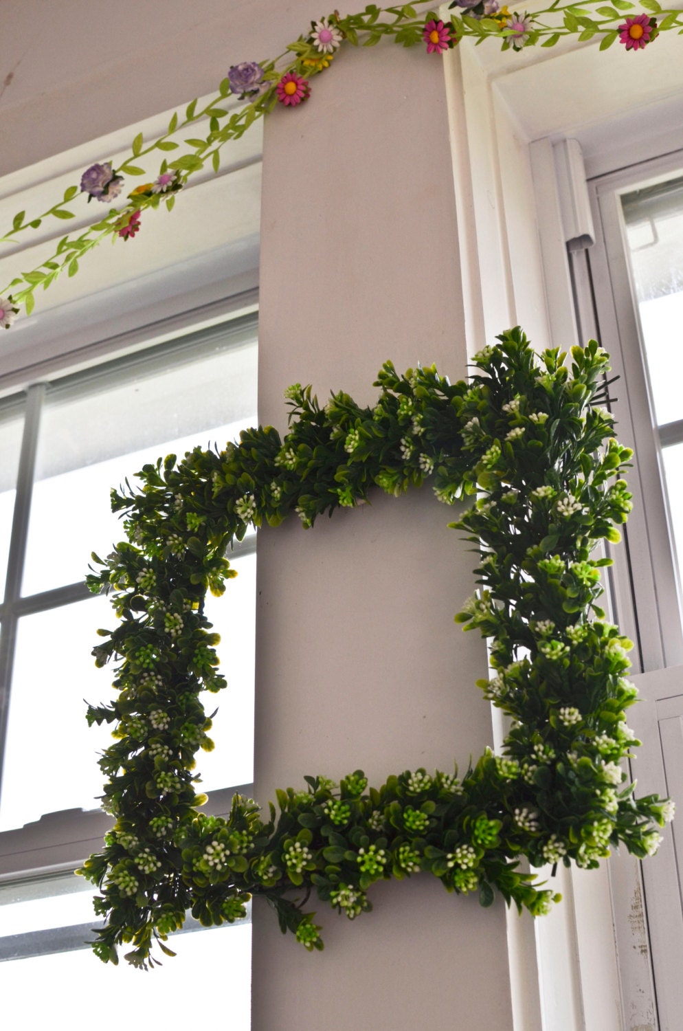 Small square artificial boxwood wreath, 12" Square, door wreath, year-round wreath, everlasting wreath, indoor or outdoor wreath