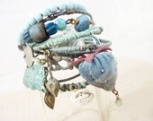 Liquid Light 3. Blue Green Rustic Gypsy Bangle Stack, bracelet set.