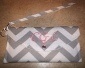 Monogrammed Gray and White Chevron Wristlet Clutch