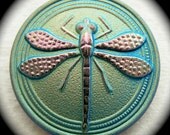 PAiR Czech glass buttons Riverbank Dragonfly 7/8" x2