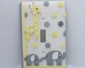 Charlotte - Giraffe and Elephant Light switch or outlet cover - gray, yellow, white