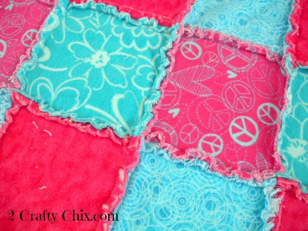 Peace Signs and Hearts Flannel Rag Edge Quilt Blanket