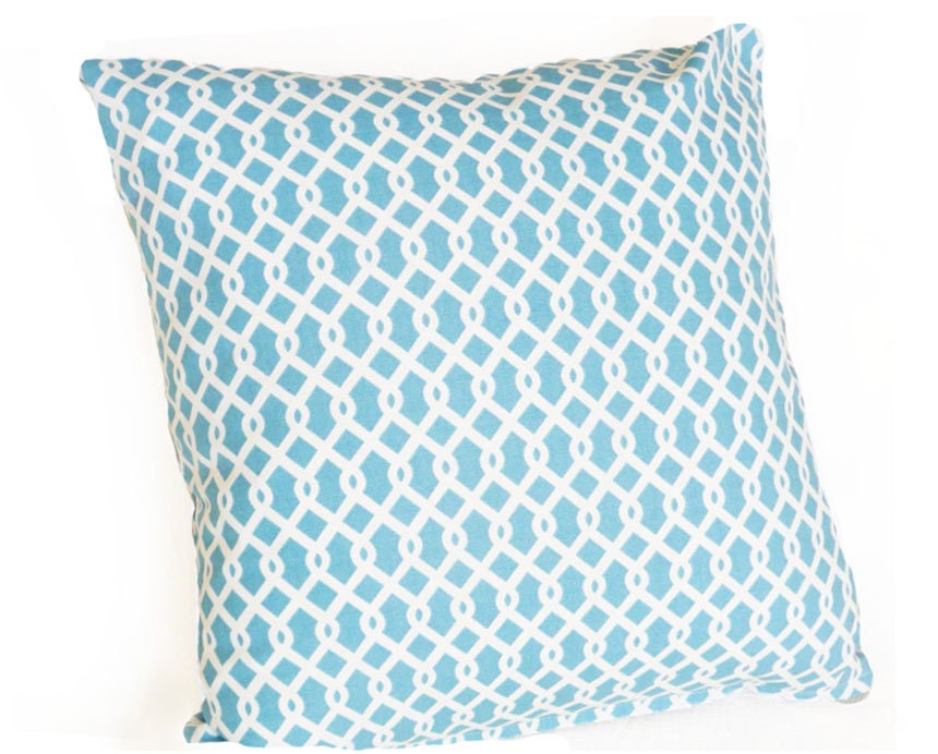 Turquoise Blue Trellis Pillow Cover, Geometric, Lattice Throw Pillow, Blue and White Cushion Covers, Modern Trendy Decor 18X18, 45x45 cm