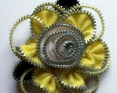 Yellow and Off White Floral Brooch / Zipper Pin by ZipPinning 2465