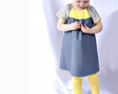Kirsten Dress - Baby/Toddler - Blue/Grey/Lemon Yellow Colourblock - Spring/Summer Frock - SALE