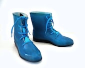 HANA FRench Vintage 60s Blue PVC Lace up Booties