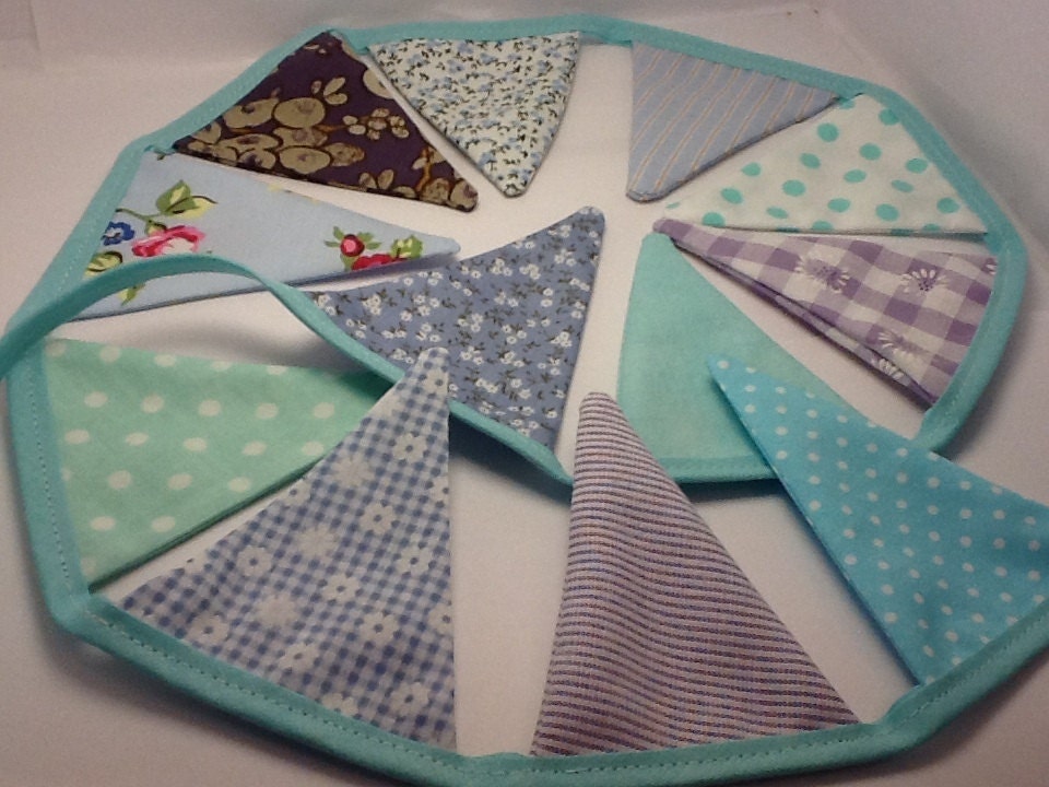 Blue and Purple Mini Bunting / Fabric Garland / Banner - Mother's Day, office and birthday parties, photo prop