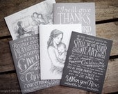 Notecards of Chalkboard Lettering and Pencil Illustrations - Set of 10