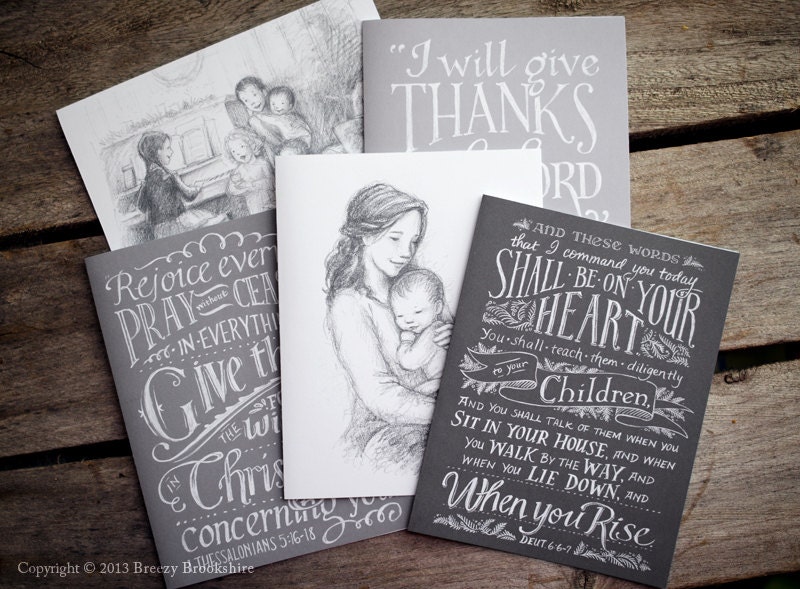 Notecards of Chalkboard Lettering and Pencil Illustrations - Set of 10