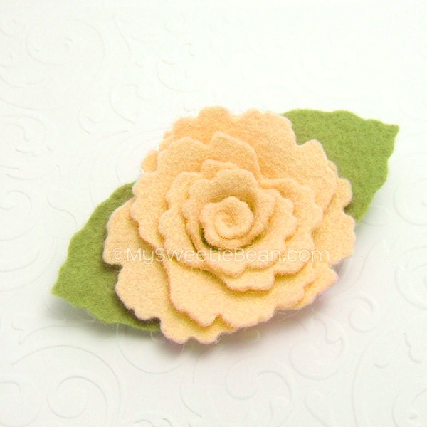 Wild Rose Hair Clip, Felt Flower Clip, Pale Peach Blush Rose Clip, Girls Felt Flower Headband Boho Baby Toddler Girls, 85 colors