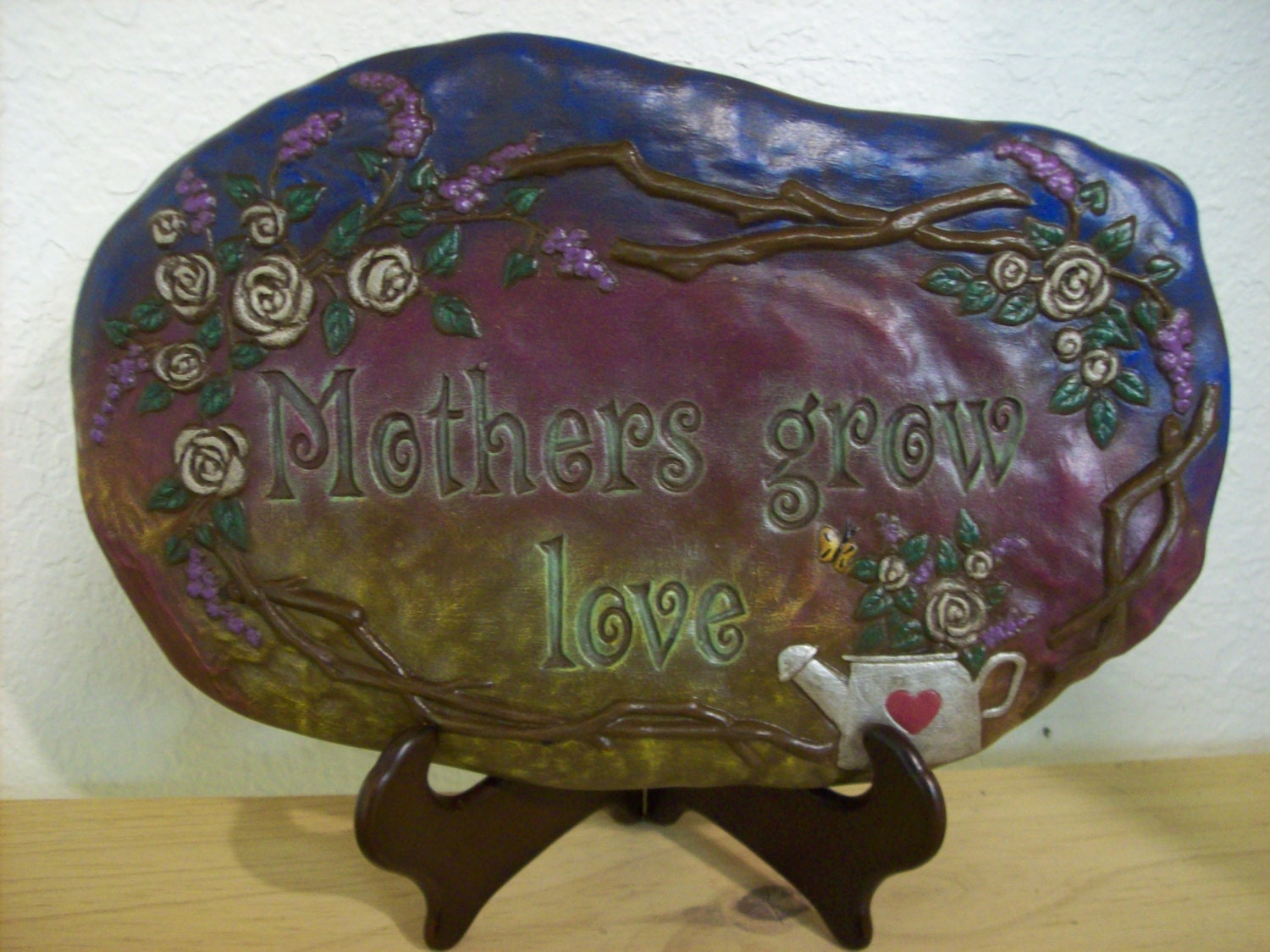 Hand Painted Ceramic Mothers Grow Love Garden Plaque