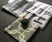 Makeup Bag - Marvellous Moveable Makeup - Brush Travel Roll - Grey & White Graphic, White Lining