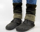Grunge Leg Warmers in Olive Moss Sage Green - Upcycled Wool Sweaters