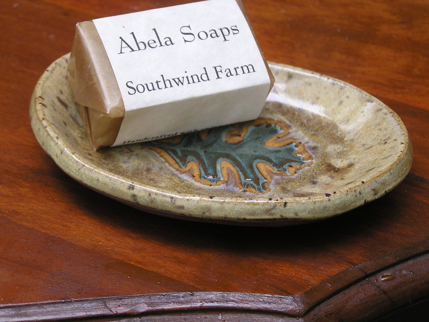 Natural Soap and Soap Dish- Green Leaf