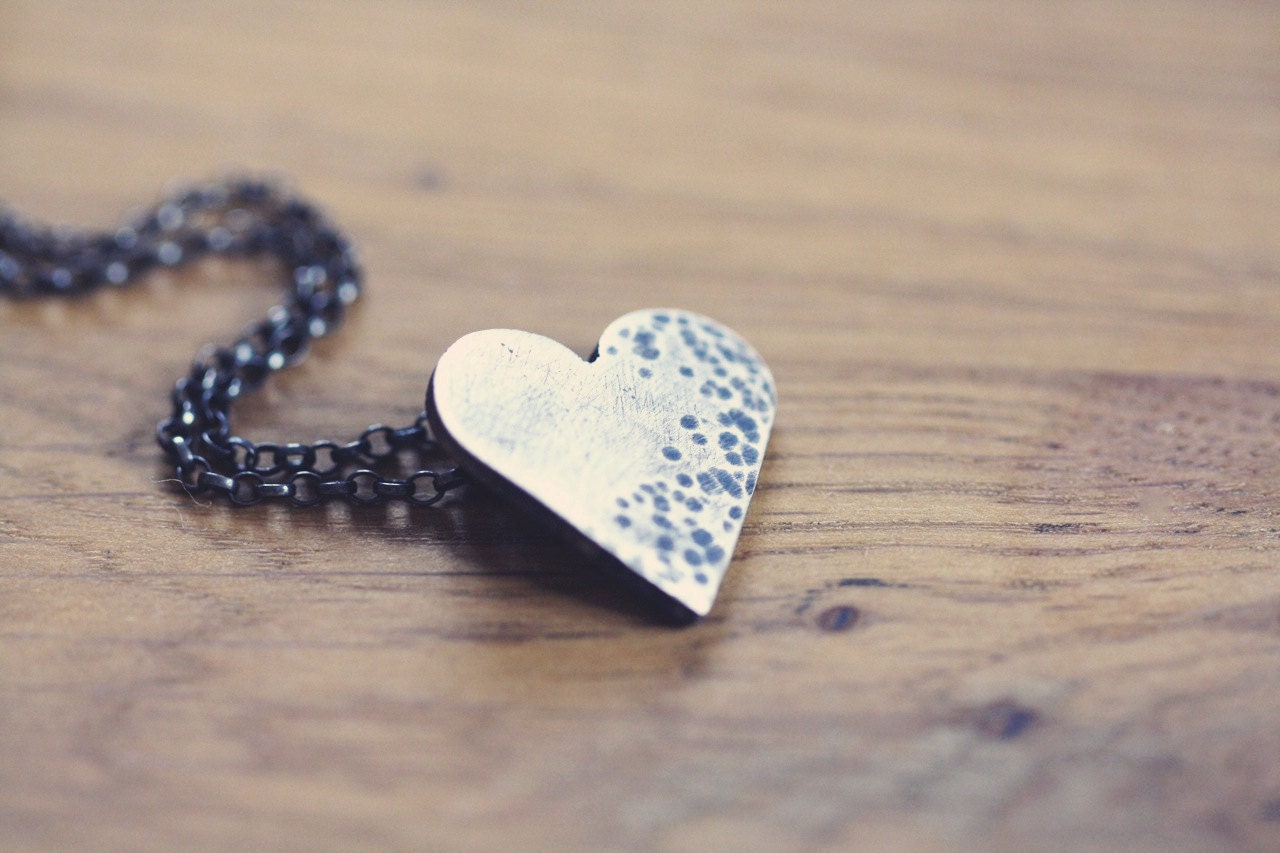 Heart necklace - heart - love - Valentines - small - simple - organic - hammered - textured - etsymetal team