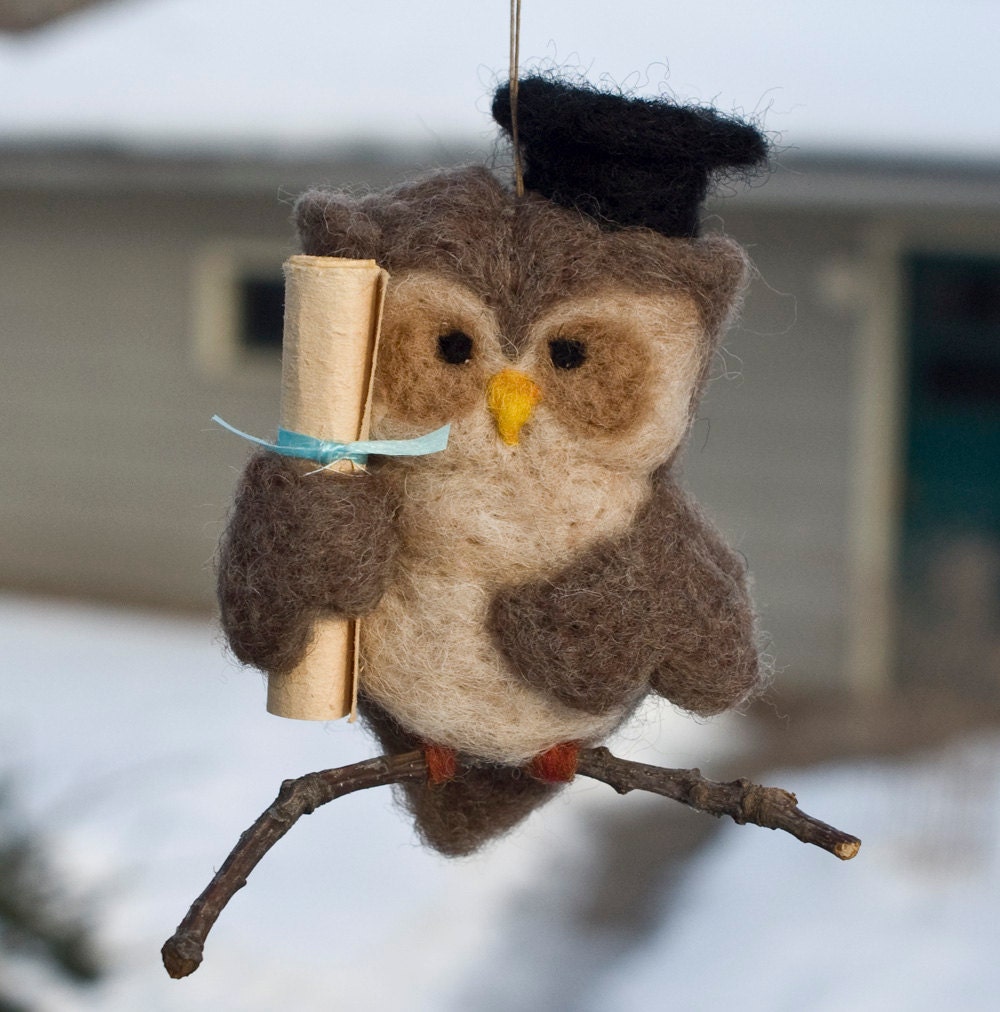 Needle Felted Owl Ornament - Graduation