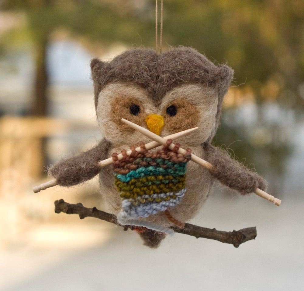 Needle Felted Owl Ornament - Knitting