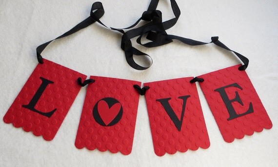 Love Banner - Embossed Lrg Dots - READY TO SHIP - Valentine's Day Decor Love Garland Decoration Il_570xn