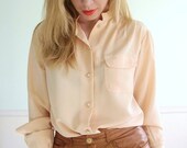 25% OFF . . . Vintage 80s Silky Vanilla Button Down Utility Blouse by Halston VI MEDIUM M