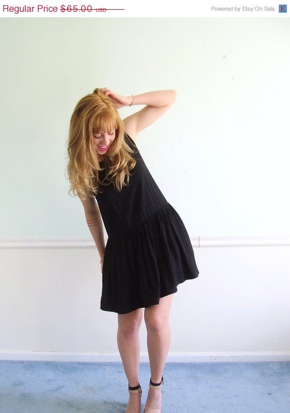 25% OFF . . . Little Black Mini Summer Dress - Slouchy - Sleeveless - Vintage 80s 90s - SMALL S