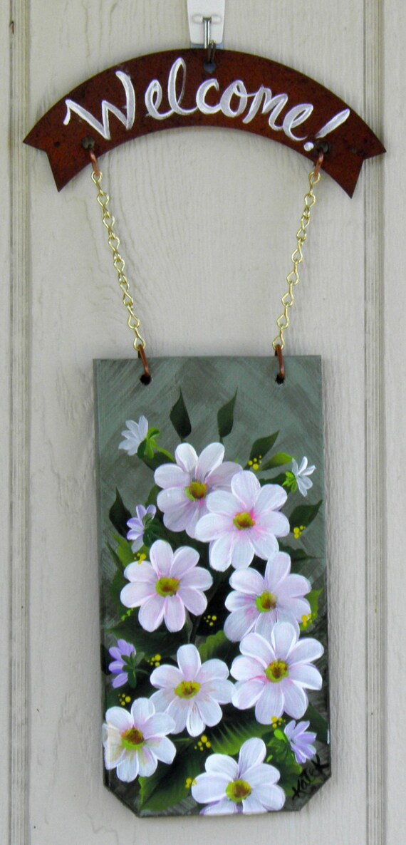 Pink Daisy Welcome, Hand Made and Hand Painted